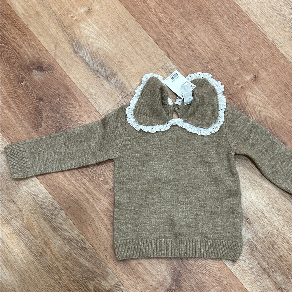H&M Toddler Tan Sweater with Lace Collar